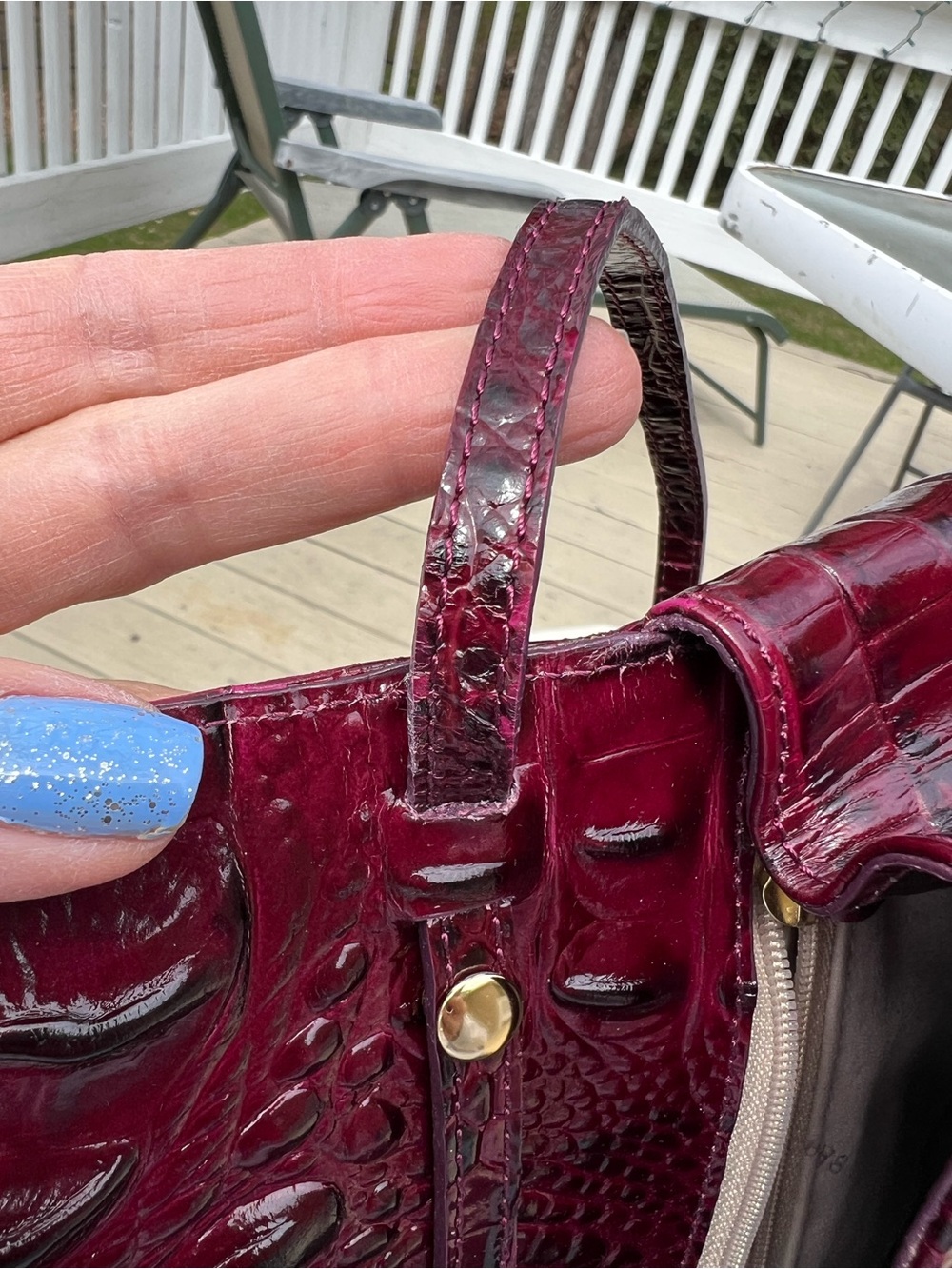 Brahmin Croc-Embossed Shoulder Bag Burgundy - Picture 10 of 16